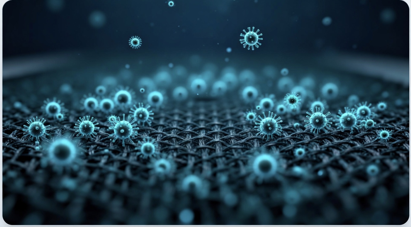 Macro view of ViSTAT filter media capturing airborne microbes